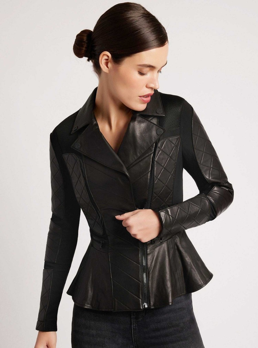 Clearance Blanc Noir Veste Moto A Basque En Maille Noir